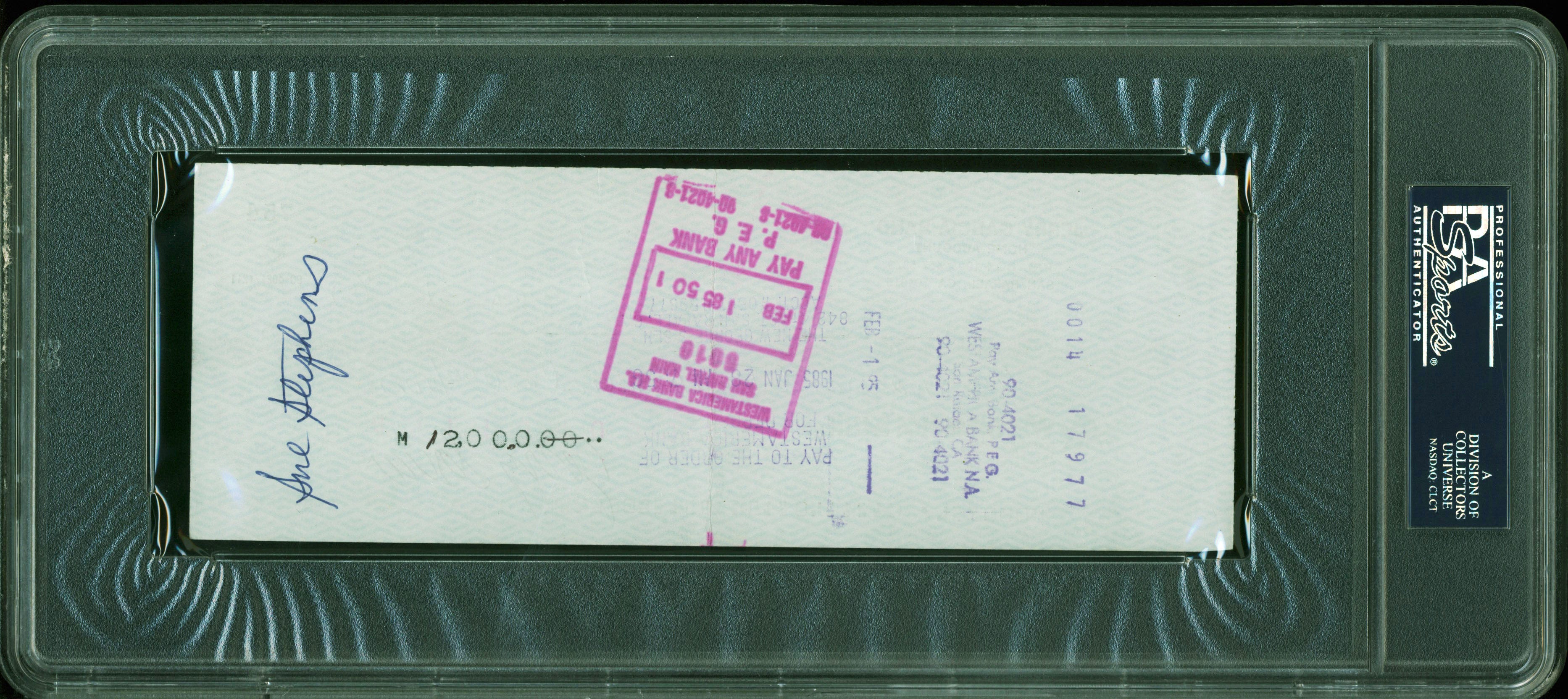 Jerry Garcia Grateful Dead Signed 3x8.25 Check Dated June 31, 1985 PSA Slabbed