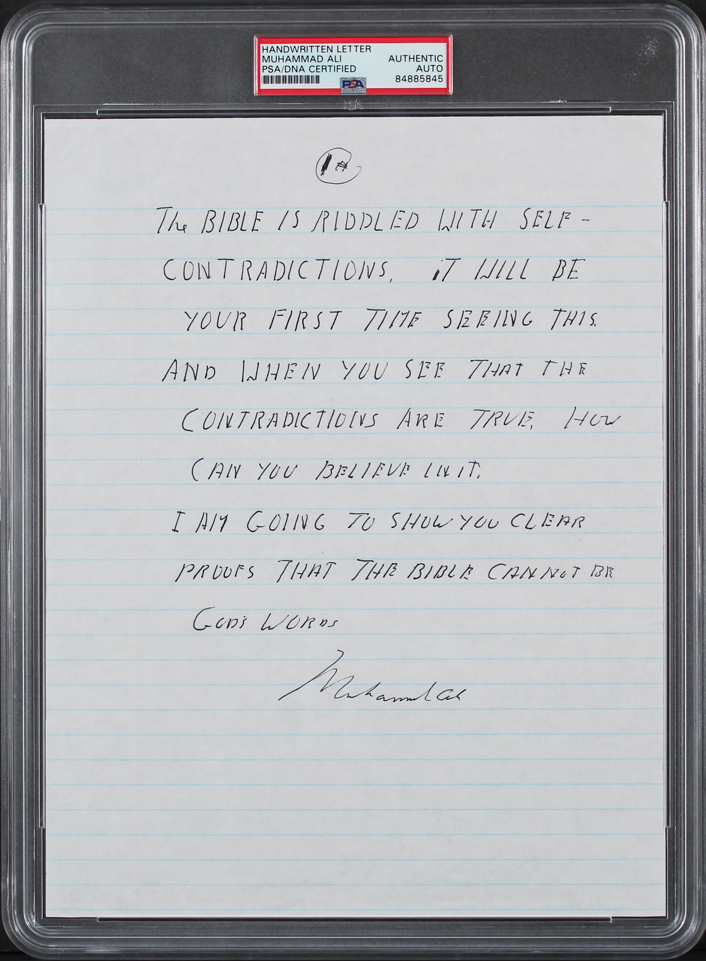 Muhammad Ali Authentic Signed 8.5x11 Handwritten Letter PSA/DNA Slabbed