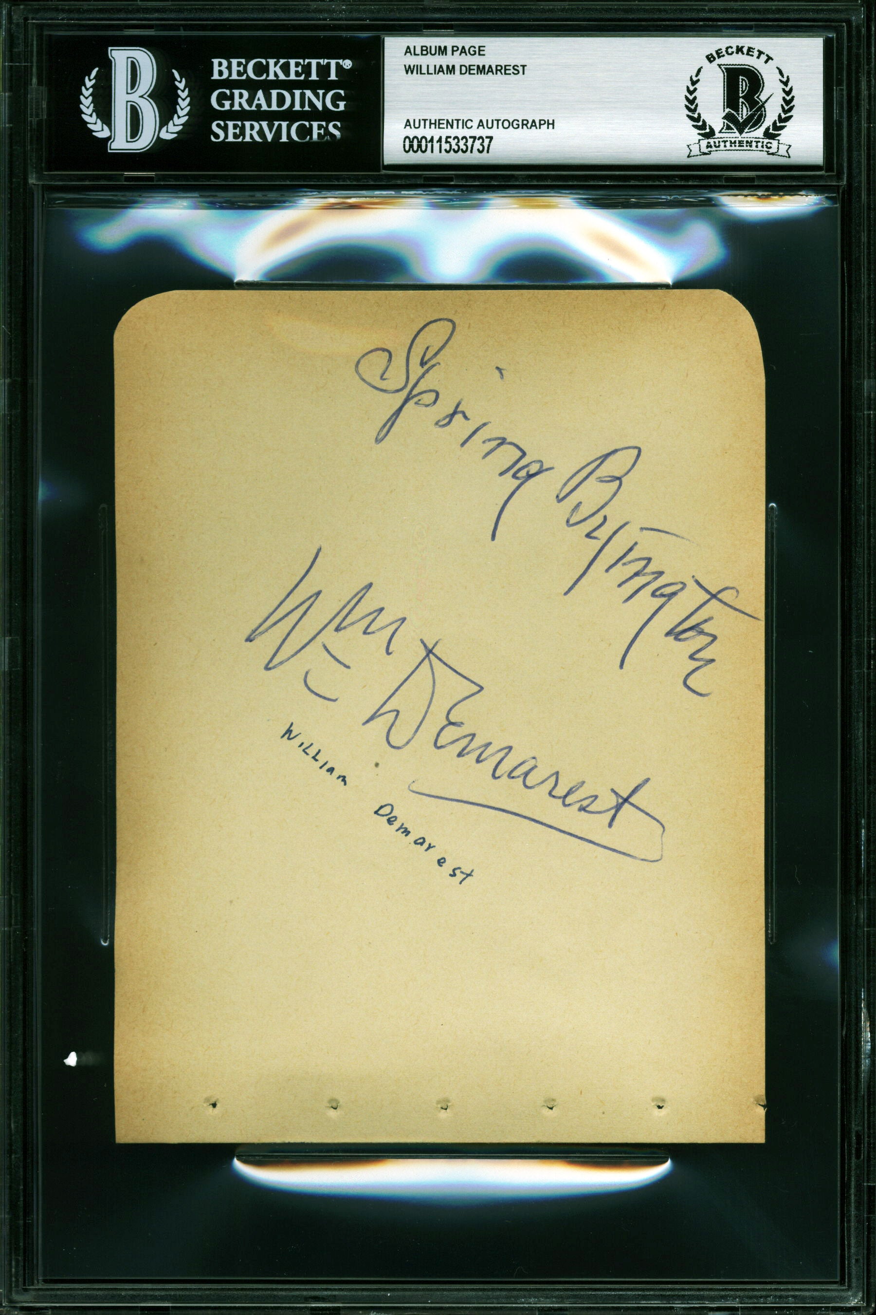 William Demarest My Three Sons Authentic Signed 4.5x5.75 Album Page BAS Slabbed