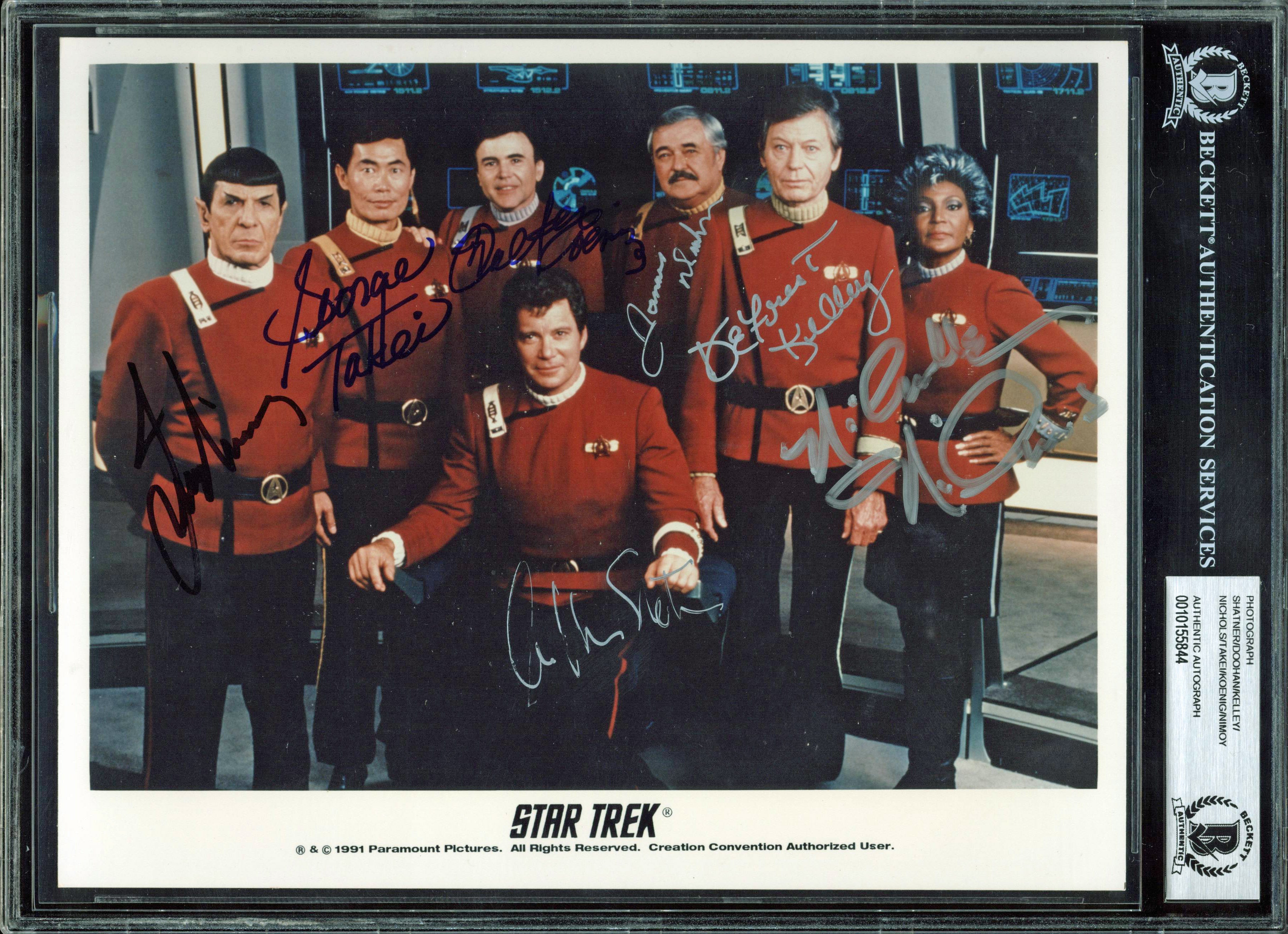 Star Trek (7) Shatner, Doohan, Takei, Nimoy Signed 8X10 Publicity Photo BAS Slab