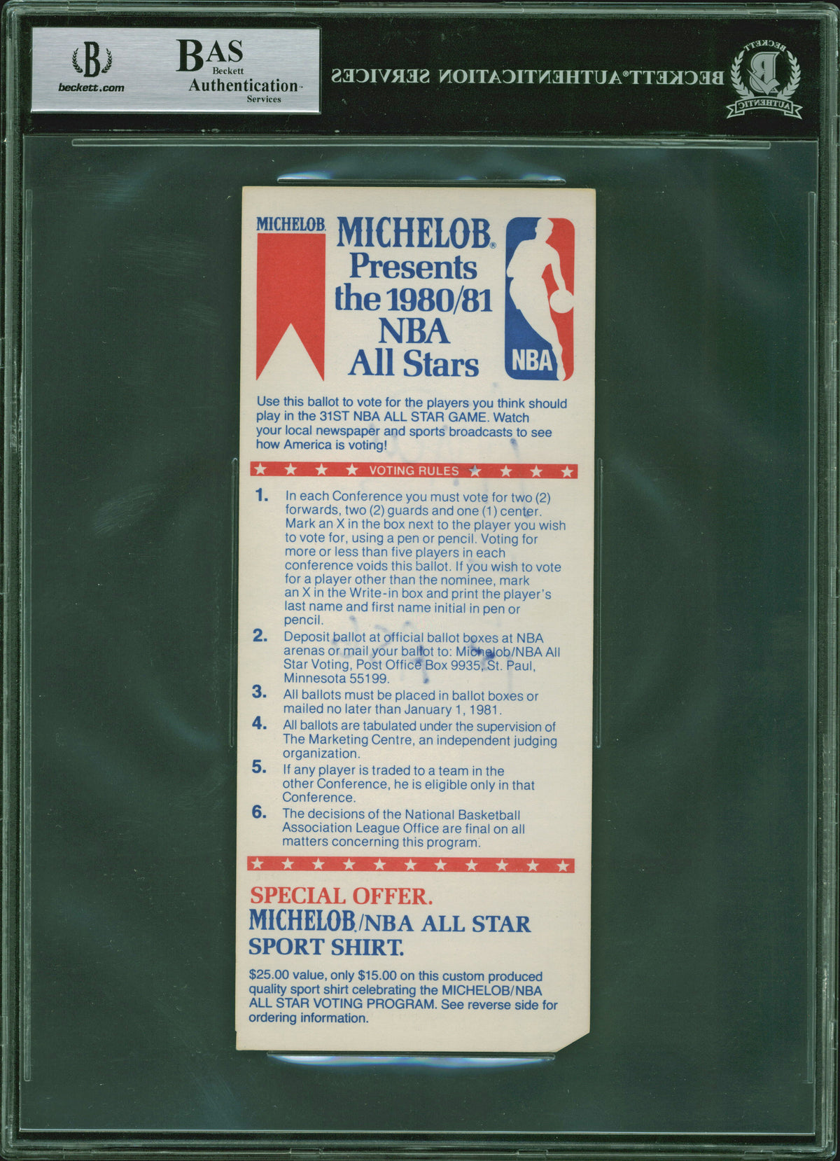 Lakers Magic Johnson "1st ASG" Signed 1980 NBA All Star Game Ballot BAS Slab 4