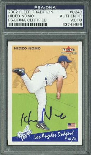Dodgers Hideo Nomo Authentic Signed Card 2002 Fleer Tradition #U240 PSA Slabbed