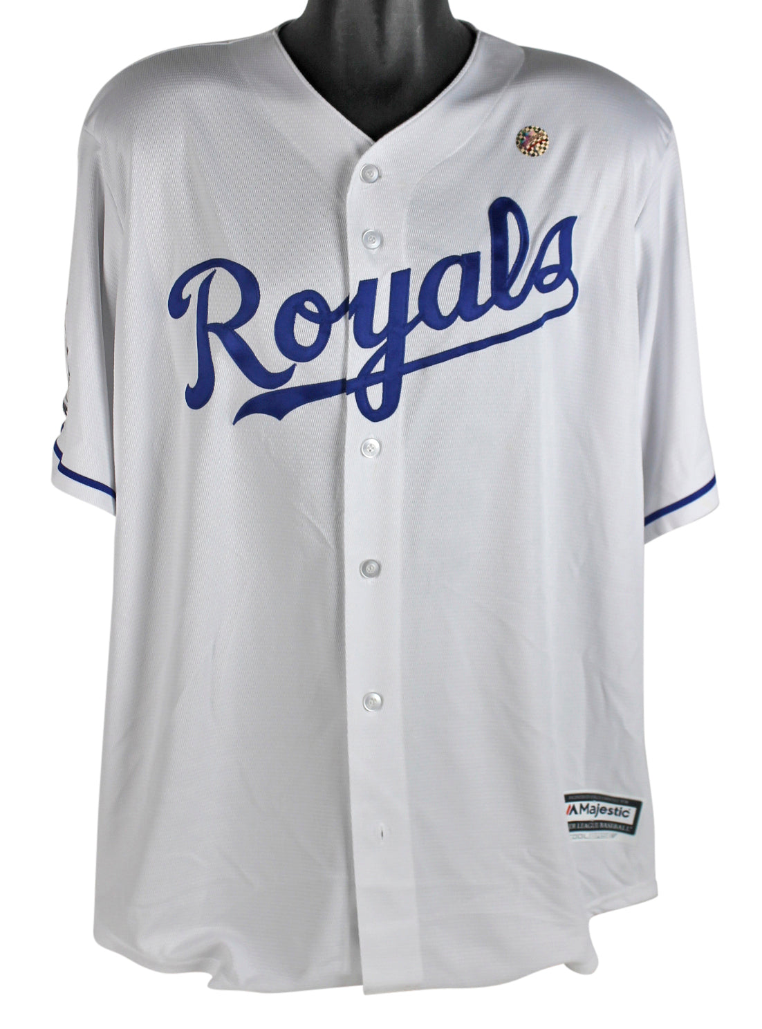Royals George Brett Signed White Majestic Jersey w/ 2015 WS Champions Patch BAS