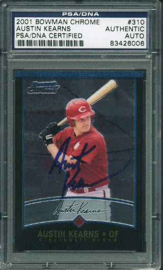 Reds Austin Kearns Authentic Signed Card 2001 Bowman Chrome Rc #310 PSA Slabbed
