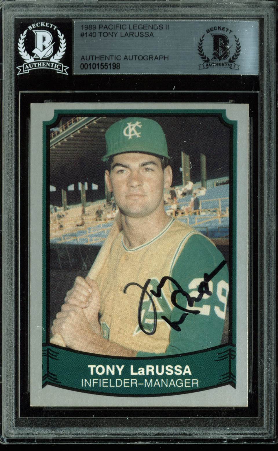 Athletics Tony LaRussa Signed Card 1989 Paciffic Legends II #140 BAS Slabbed