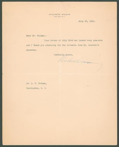 Woodrow Wilson Authentic Signed 8x10 Letter Dated July 25, 1912 BAS #AB14552