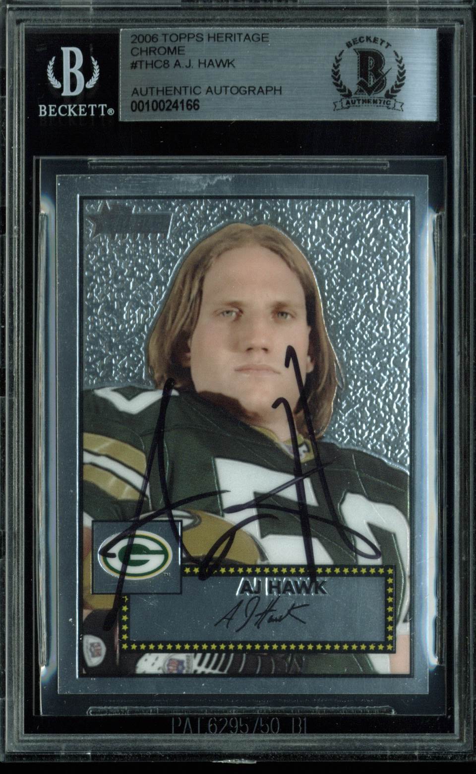 Packers A.J. Hawk Signed Card 2006 Topps Heritage Chrome RC #THC8 BAS Slabbed