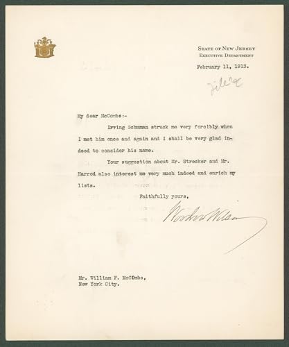 Woodrow Wilson Authentic Signed 7.85x9.5 Letter February 11, 1913 BAS #AB14546