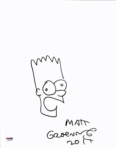 Matt Groening Authentic Signed 11X14 Bart Simpson Hand Drawn Sketch PSA #W47591