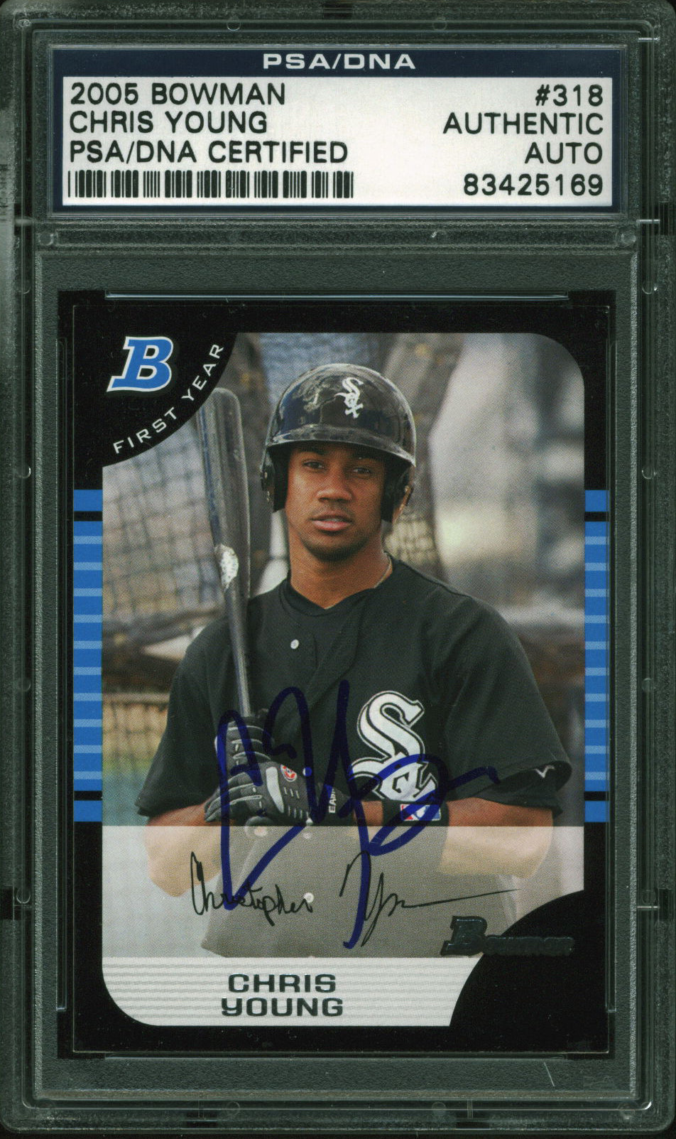 D-Backs Chris Young Authentic Signed 2005 Bowman #318 Rookie Card PSA Slabbed