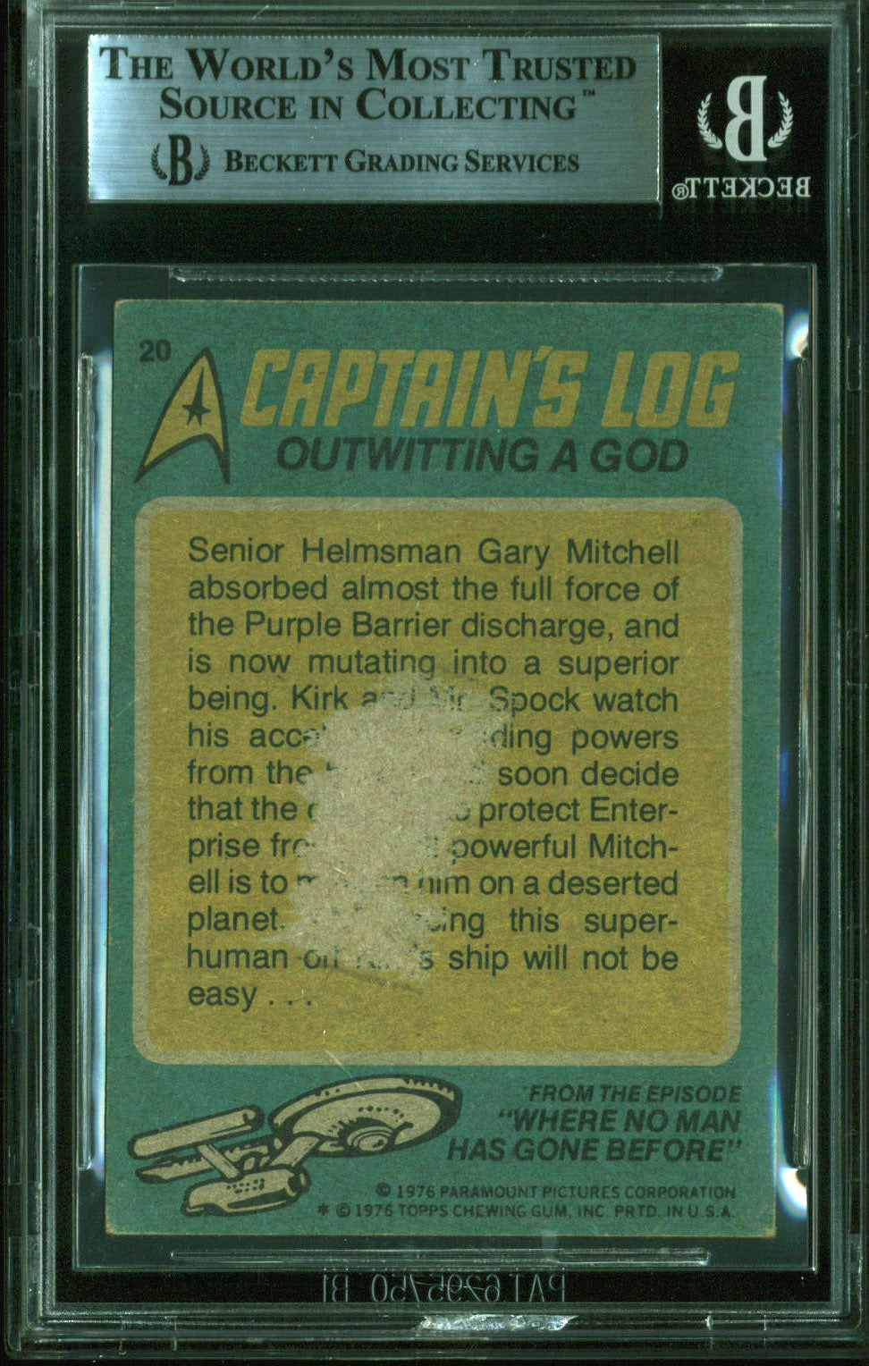 William Shatner Signed 1976 Star Trek #20 Outwitting A God Card BAS Slabbed 1