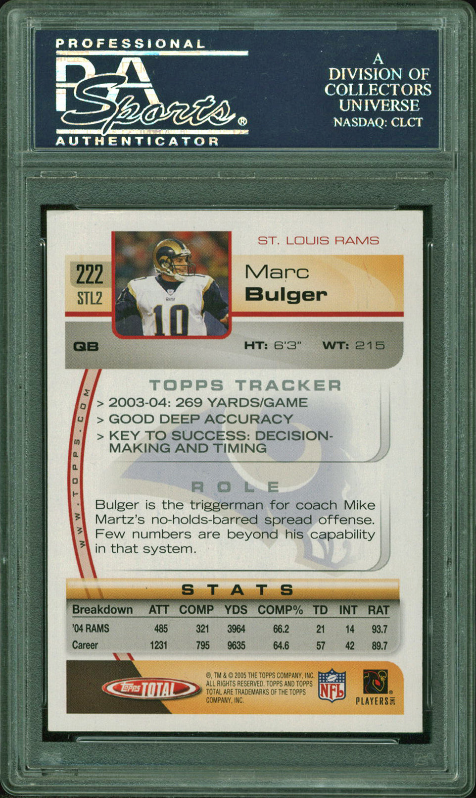 Rams Marc Bulger Signed 2005 Topps Total #222 Auto Card PSA Slabbed #83744312