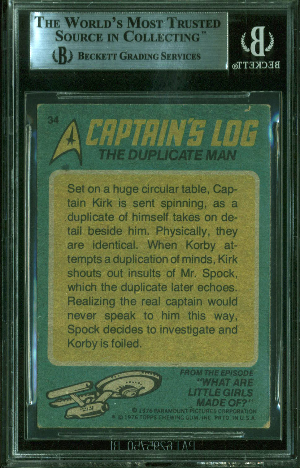 William Shatner Signed 1976 Star Trek #34 The Duplicate Man Card BAS Slabbed