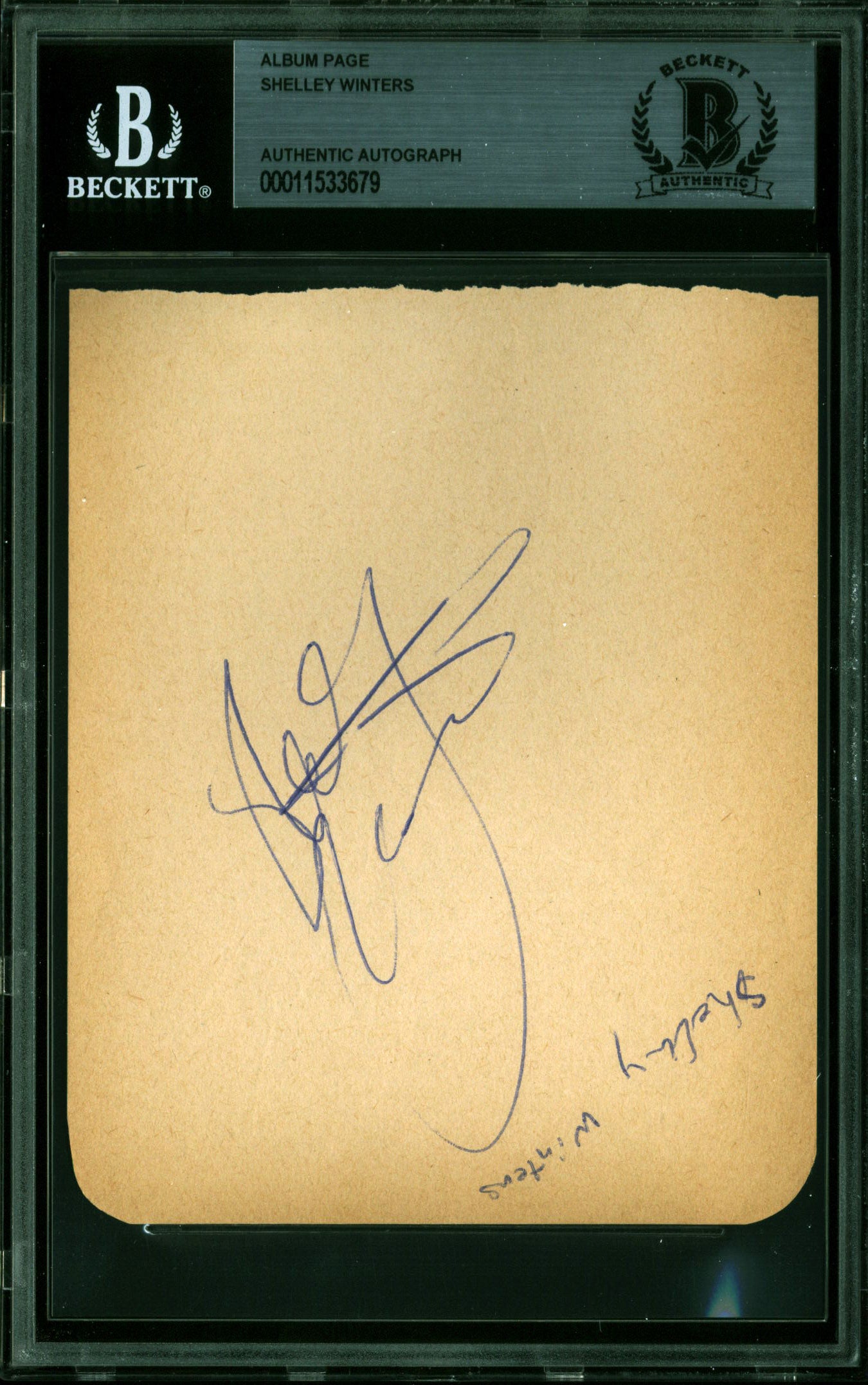 Shelley Winters The Diary Of Anne Frank Authentic Signed 4x5 Album Page BAS Slab