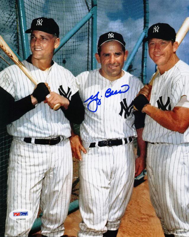 Yankees Yogi Berra Signed Authentic 8X10 Photo With Mantle & Maris PSA/DNA