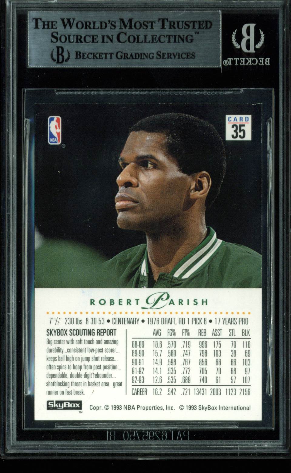 Celtics Robert Parish Authentic Signed Card 1993 Skybox Premium #35 BAS Slabbed