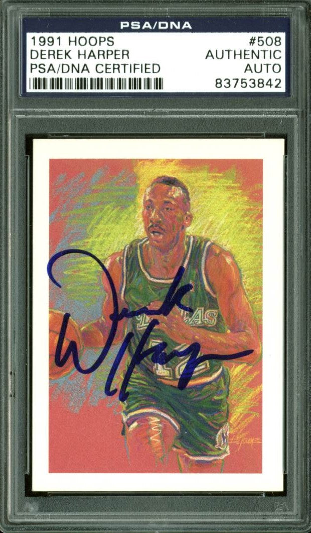 Mavericks Derek Harper Authentic Signed Card 1991 Hoops #508 PSA/DNA Slabbed