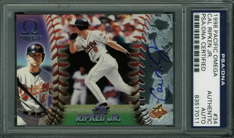 Orioles Cal Ripken Jr. Authentic Signed Card 1998 Pacific Omega #34 PSA Slabbed