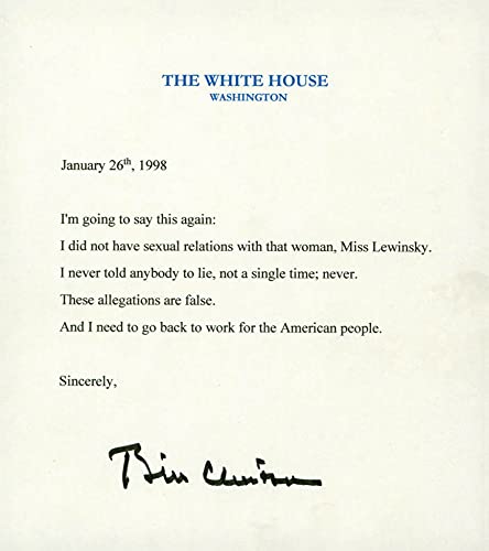 Bill Clinton Signed 5.5x6.5 Lewinsky Letter Cut Signature Auto 10! BAS #AA03544