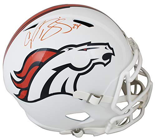 Broncos Champ Bailey Signed Flat White Full Size Speed Rep Helmet BAS Witnessed