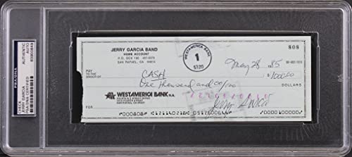 Jerry Garcia Grateful Dead Signed 3x8.25 Check Dated May 28, 1985 PSA Slabbed
