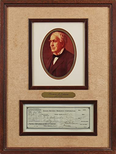 Thomas Edison Signed & Framed 3x8.5 Edison Botanic Research Corp Check BAS