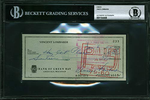 Packers Vince Lombardi Signed 2.75x6.25 Personal Check BAS Slabbed #11644408