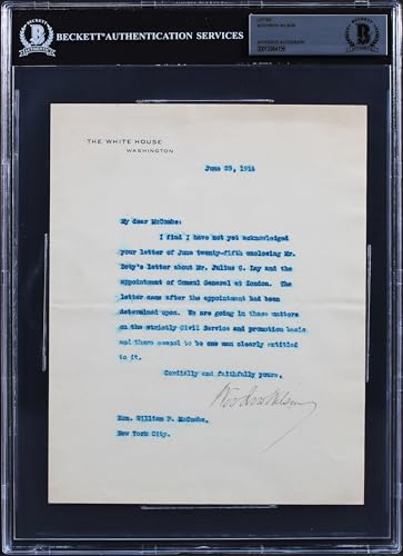 Woodrow Wilson Signed 7x8.75 1914 Letter On White House Letterhead BAS Slab 5