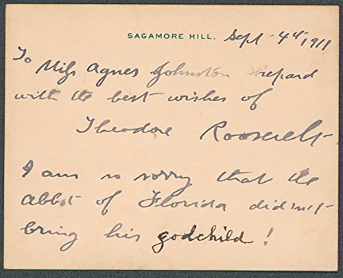 Theodore Roosevelt Authentic Signed 3.5x4.25 1911 Handwritten Note JSA #BB88721
