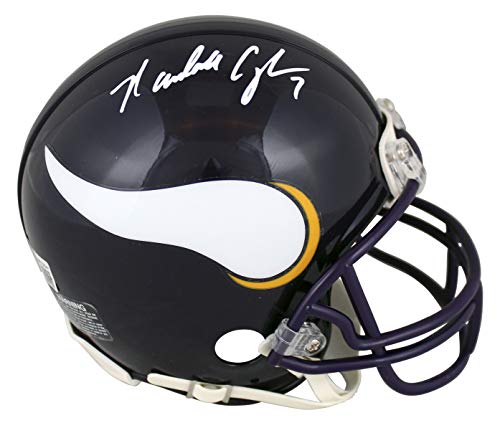 Vikings Randall Cunningham Signed 83-01 TB Purple Rep Mini Helmet BAS Witnessed