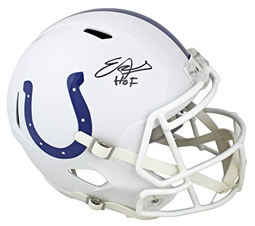 Colts Edgerrin James "HOF" Signed Flat White Full Size Speed Rep Helmet JSA