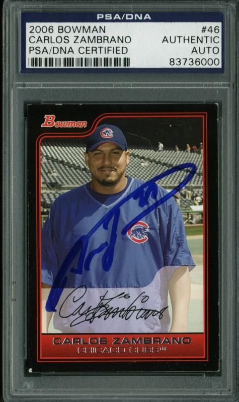 Cubs Carlos Zambrano Authentic Signed Card 2006 Bowman #46 PSA/DNA Slabbed