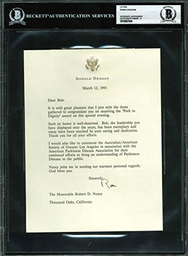 Ronald Reagan Signed 1991 Letter On Personal Letterhead Auto Graded 9! BAS Slab