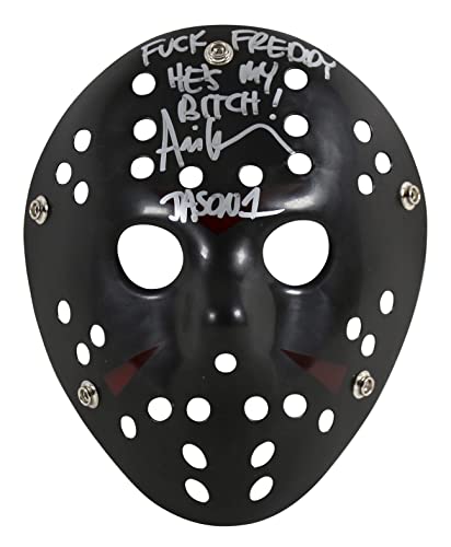 Ari Lehman Friday The 13th "F*** Freddy!" Signed Black Mask w/ Silver Sig BAS W
