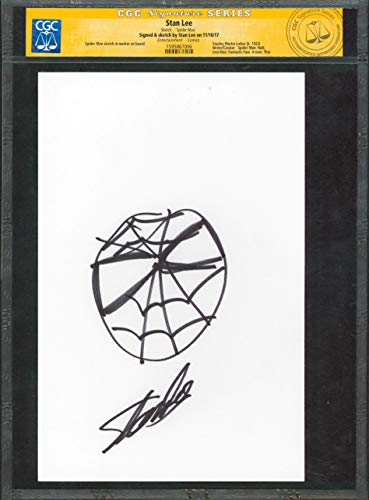 Stan Lee Marvel Authentic Signed 7x10.5 Spider-Man Hand-Drawn Sketch CGC & PSA