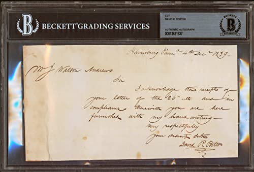David R. Porter Authentic Signed 4x7.5 1839 Handwritten Letter BAS Slabbed