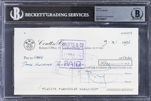 Peter Cushing Star Wars Signed 1992 Peter Cushing Productions Ltd Check BAS Slab