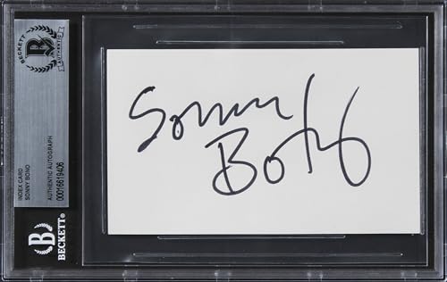 Sonny Bono Sonny & Cher Authentic Signed 3x5 Index Card Autographed BAS Slabbed