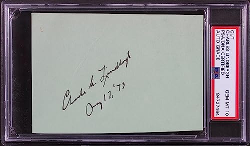 Charles Lindbergh "Aug 17, 73" Signed 3x5 Cut Signature Auto 10! PSA Slabbed