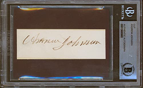 Andrew Johnson Authentic Signed 1x3.25 Cut Signature Autographed BAS Slabbed