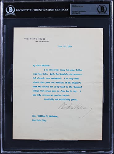 Woodrow Wilson Signed 7x8.75 1915 Letter On White House Letterhead BAS Slab 9