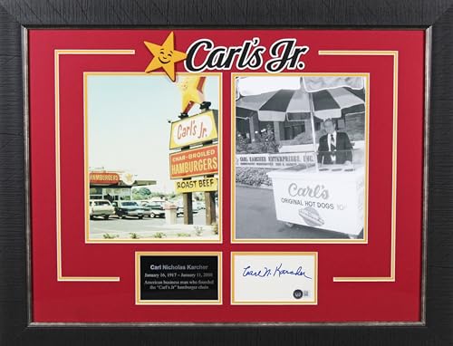 Carl Karcher Carl's Jr. Authentic Signed & Framed 3x5 Index Card Autographed BAS