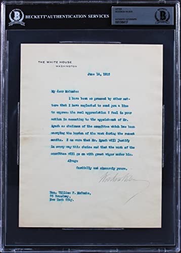 Woodrow Wilson Signed 7x8.75 1915 Letter On White House Letterhead BAS Slab 8
