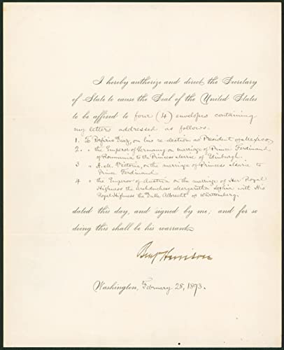 Benjamin Harrison Authentic Signed 8x10 1893 Letter Auto Graded 9! BAS #AA03945