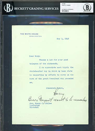 Harry S. Truman Signed 7x8.75 1945 Letter On White House Stationary BAS Slabbed