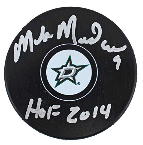 Stars Mike Modano "HOF 2014" Signed Dallas Stars Logo Hockey Puck BAS Witnessed
