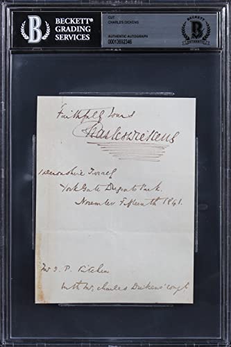 Charles Dickens "Faithfully Yours" Authentic Signed 4x5.5 Cut Signature BAS Slab