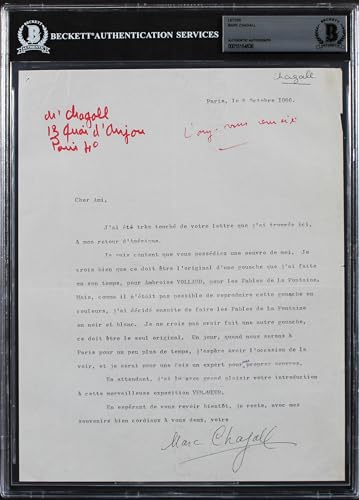 Marc Chagall Authentic Signed 8.25x10.5 1966 Typed Letter BAS Slabbed