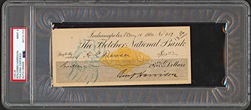 Benjamin Harrison Authentic Signed 2.9x6.9 1900 Check Auto Graded 9! PSA Slabbed