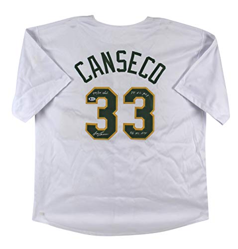 Jose Canseco "3x Inscribed" Signed White Pro Style Jersey BAS Witnessed #I87972